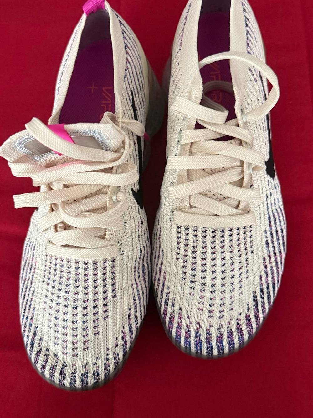 Nike Women's Knit Running Sneakers in Cream, Pink and Navy